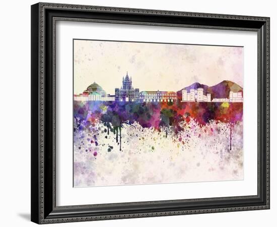 Naples Skyline in Watercolor Background-paulrommer-Framed Art Print