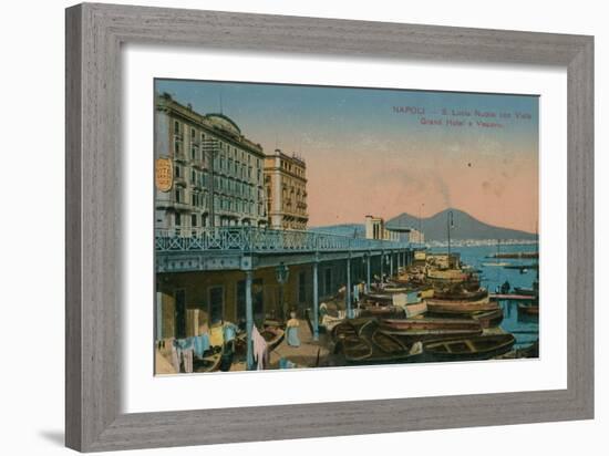 Naples - View of the Grand Hotel Santa Lucia and Mount Vesuvius. Postcard Sent in 1913-Italian Photographer-Framed Giclee Print