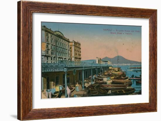 Naples - View of the Grand Hotel Santa Lucia and Mount Vesuvius. Postcard Sent in 1913-Italian Photographer-Framed Giclee Print