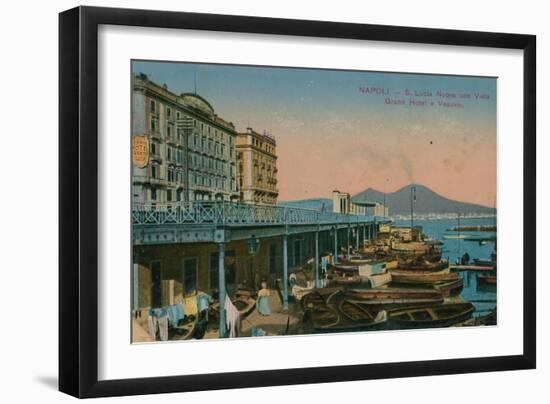 Naples - View of the Grand Hotel Santa Lucia and Mount Vesuvius. Postcard Sent in 1913-Italian Photographer-Framed Giclee Print