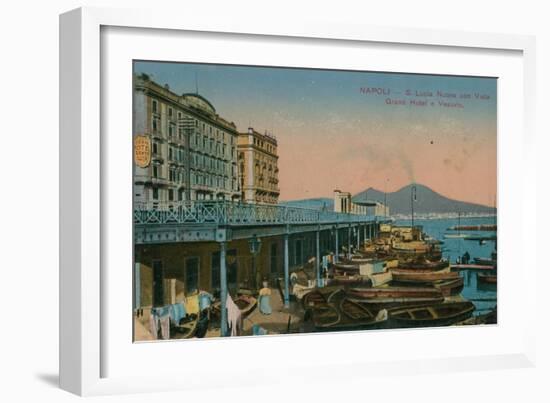 Naples - View of the Grand Hotel Santa Lucia and Mount Vesuvius. Postcard Sent in 1913-Italian Photographer-Framed Giclee Print