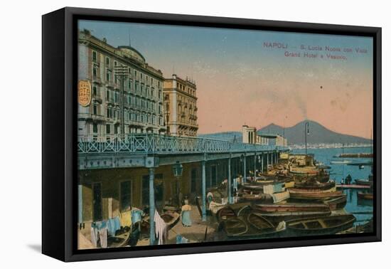 Naples - View of the Grand Hotel Santa Lucia and Mount Vesuvius. Postcard Sent in 1913-Italian Photographer-Framed Premier Image Canvas