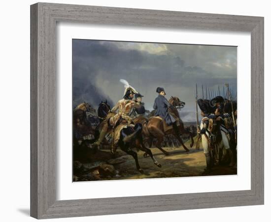 Napoleon Bonaparte on Horseback in the Battle of Iena, 14 October 1808, 1836-Emile Jean Horace Vernet-Framed Giclee Print