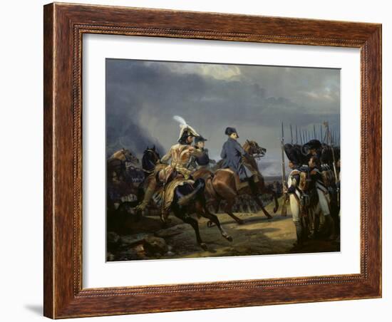 Napoleon Bonaparte on Horseback in the Battle of Iena, 14 October 1808, 1836-Emile Jean Horace Vernet-Framed Giclee Print