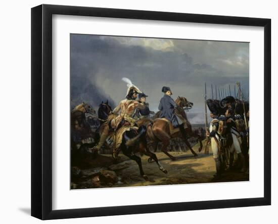 Napoleon Bonaparte on Horseback in the Battle of Iena, 14 October 1808, 1836-Emile Jean Horace Vernet-Framed Giclee Print