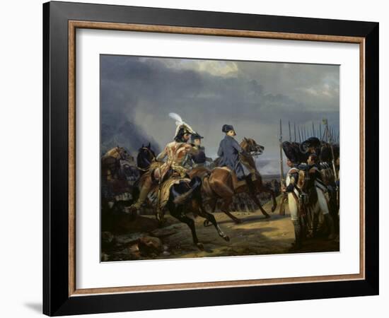 Napoleon Bonaparte on Horseback in the Battle of Iena, 14 October 1808, 1836-Emile Jean Horace Vernet-Framed Giclee Print