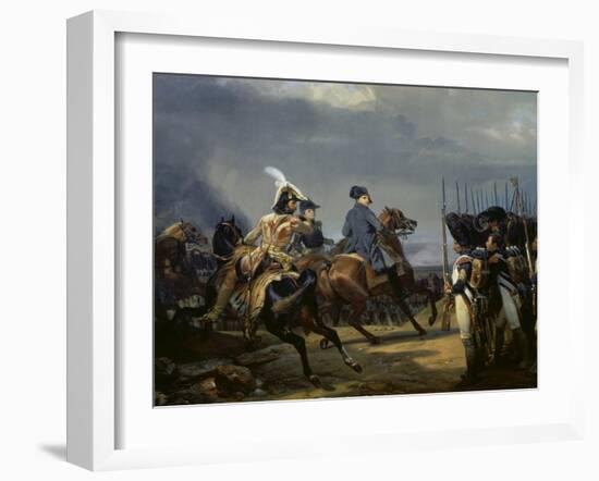 Napoleon Bonaparte on Horseback in the Battle of Iena, 14 October 1808, 1836-Emile Jean Horace Vernet-Framed Giclee Print