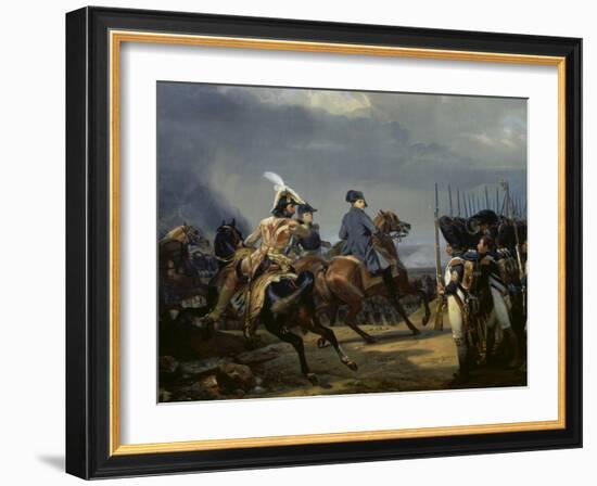 Napoleon Bonaparte on Horseback in the Battle of Iena, 14 October 1808, 1836-Emile Jean Horace Vernet-Framed Giclee Print