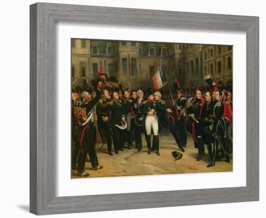 Napoleon I Bidding Farewell to the Imperial Guard in the Cheval-Blanc Courtyard, April 1814, 1825-Antoine Alphonse Montfort-Framed Giclee Print