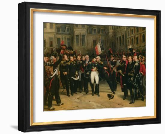 Napoleon I Bidding Farewell to the Imperial Guard in the Cheval-Blanc Courtyard, April 1814, 1825-Antoine Alphonse Montfort-Framed Giclee Print