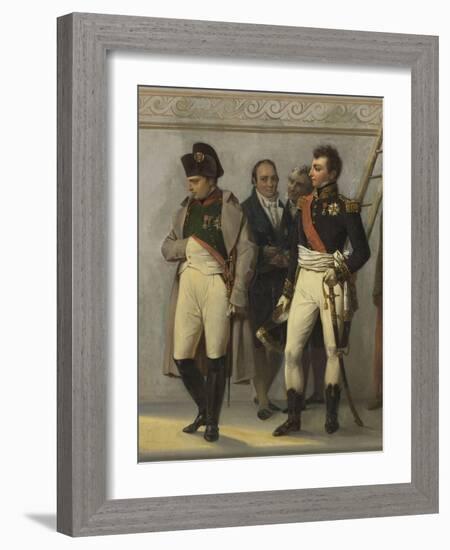 Napoléon Ier visitant l'escalier du Louvre sous la conduite des architectes Percier et Fontaine-Louis Charles Auguste Couder-Framed Giclee Print
