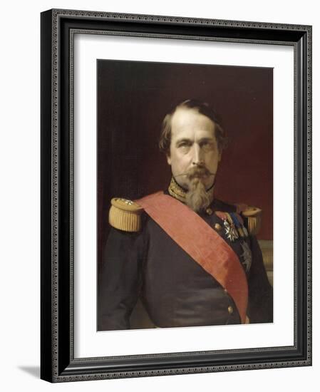 Napoléon III, en uniforme de général de Division, dans son Grand Cabinet aux Tuileries, en 1862-Hippolyte Flandrin-Framed Giclee Print