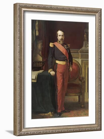 Napoléon III, en uniforme de général de Division, dans son Grand Cabinet aux Tuileries, en 1862-Hippolyte Flandrin-Framed Giclee Print