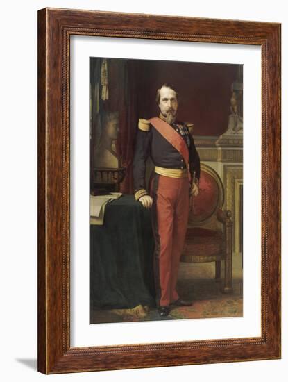 Napoléon III, en uniforme de général de Division, dans son Grand Cabinet aux Tuileries, en 1862-Hippolyte Flandrin-Framed Giclee Print