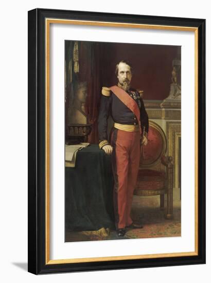 Napoléon III, en uniforme de général de Division, dans son Grand Cabinet aux Tuileries, en 1862-Hippolyte Flandrin-Framed Giclee Print