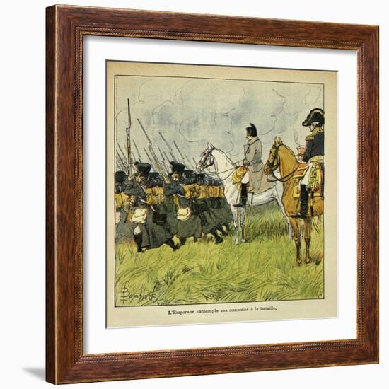 Napoleonic Wars, Emperor Napoleon Observes His Conscripts During a Battle-Louis Bombled-Framed Art Print