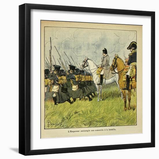 Napoleonic Wars, Emperor Napoleon Observes His Conscripts During a Battle-Louis Bombled-Framed Art Print