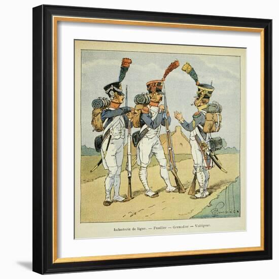 Napoleonic Wars, French Army. Line Infantry: Fusilier, Grenadier and Voltigeur-Louis Bombled-Framed Art Print