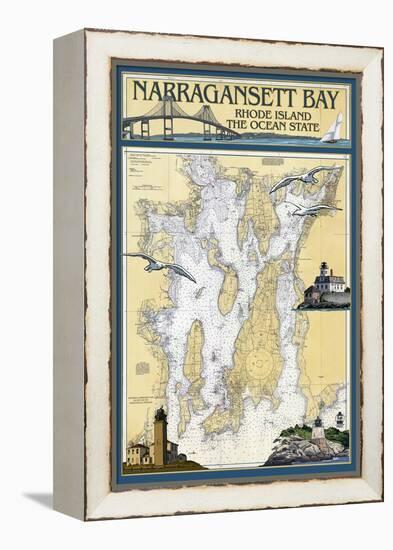 Narragansett Bay, Rhode Island Nautical Chart-Lantern Press-Framed Stretched Canvas