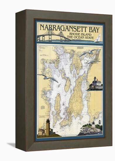 Narragansett Bay, Rhode Island Nautical Chart-Lantern Press-Framed Stretched Canvas