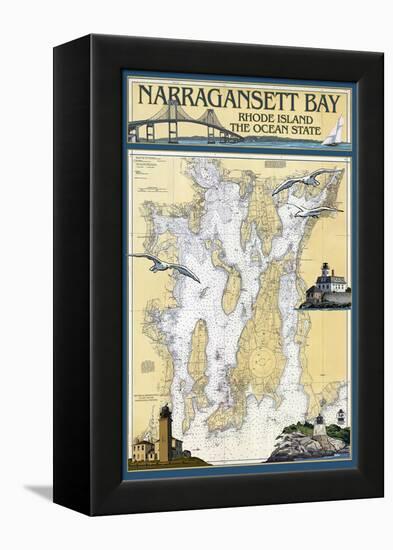 Narragansett Bay, Rhode Island Nautical Chart-Lantern Press-Framed Stretched Canvas