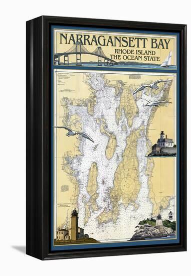 Narragansett Bay, Rhode Island Nautical Chart-Lantern Press-Framed Stretched Canvas