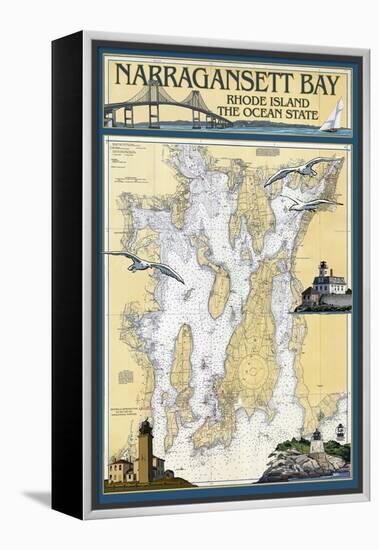 Narragansett Bay, Rhode Island Nautical Chart-Lantern Press-Framed Stretched Canvas