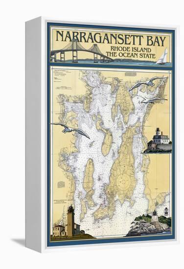 Narragansett Bay, Rhode Island Nautical Chart-Lantern Press-Framed Stretched Canvas