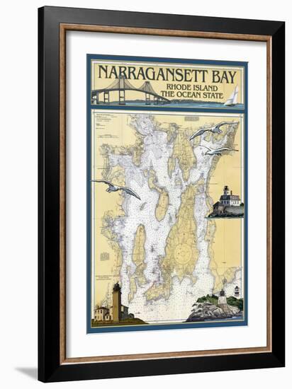 Narragansett Bay, Rhode Island Nautical Chart-Lantern Press-Framed Art Print