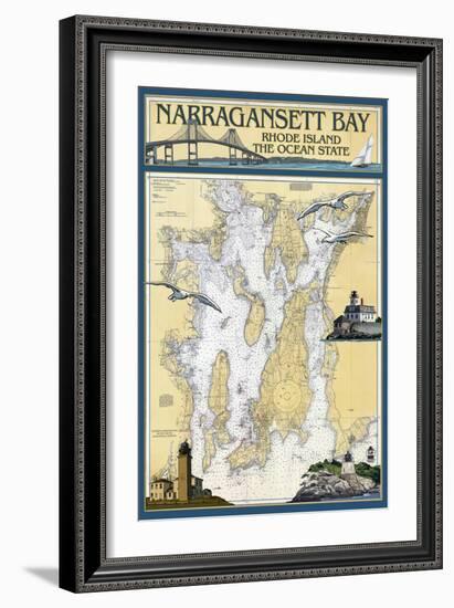 Narragansett Bay, Rhode Island Nautical Chart-Lantern Press-Framed Art Print