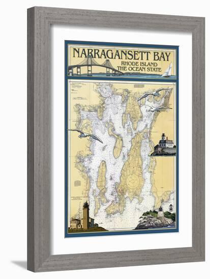 Narragansett Bay, Rhode Island Nautical Chart-Lantern Press-Framed Premium Giclee Print