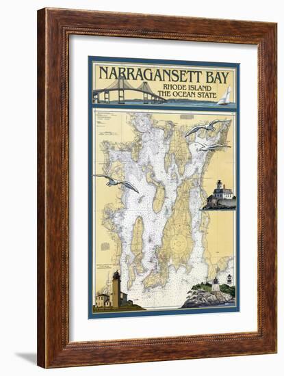 Narragansett Bay, Rhode Island Nautical Chart-Lantern Press-Framed Premium Giclee Print