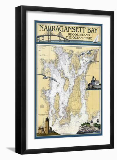 Narragansett Bay, Rhode Island Nautical Chart-Lantern Press-Framed Premium Giclee Print