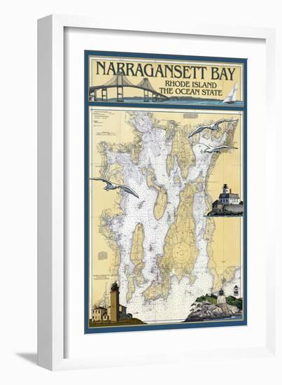 Narragansett Bay, Rhode Island Nautical Chart-Lantern Press-Framed Premium Giclee Print