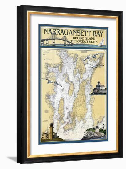 Narragansett Bay, Rhode Island Nautical Chart-Lantern Press-Framed Premium Giclee Print