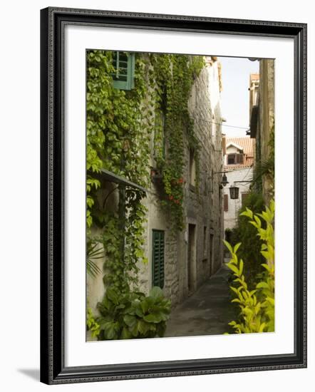 Narrow alley with historic stone buildings, Trogir, Dalamatia, Croatia-Merrill Images-Framed Photographic Print