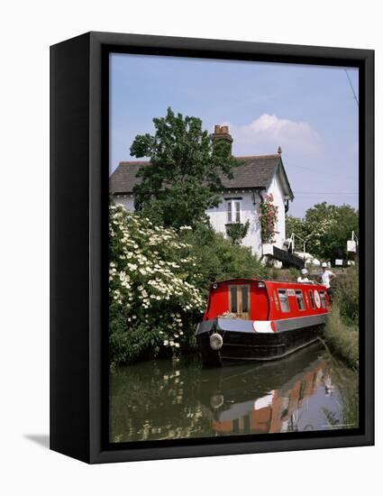 Narrow Boat and Lock, Aylesbury Arm of the Grand Union Canal, Buckinghamshire, England-Philip Craven-Framed Premier Image Canvas