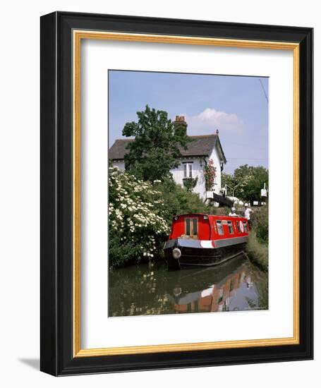 Narrow Boat and Lock, Aylesbury Arm of the Grand Union Canal, Buckinghamshire, England-Philip Craven-Framed Photographic Print