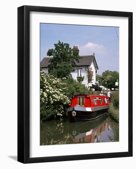 Narrow Boat and Lock, Aylesbury Arm of the Grand Union Canal, Buckinghamshire, England-Philip Craven-Framed Photographic Print