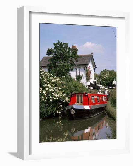 Narrow Boat and Lock, Aylesbury Arm of the Grand Union Canal, Buckinghamshire, England-Philip Craven-Framed Photographic Print