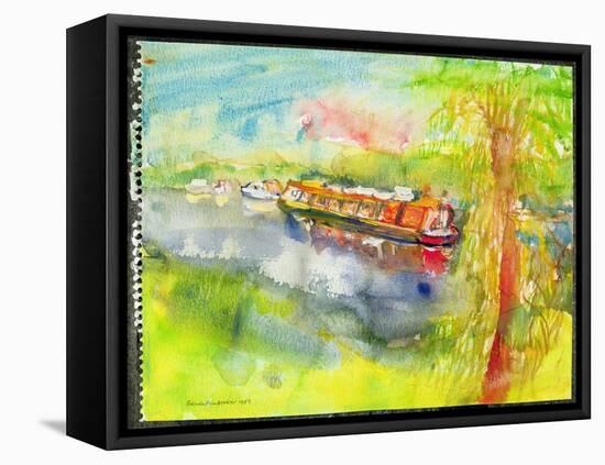 Narrow Boat on the River Lea-Brenda Brin Booker-Framed Premier Image Canvas