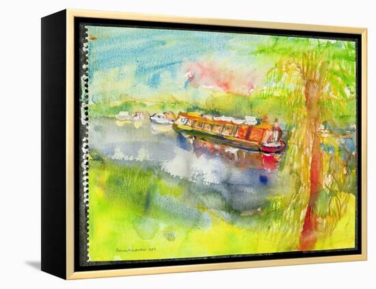 Narrow Boat on the River Lea-Brenda Brin Booker-Framed Premier Image Canvas