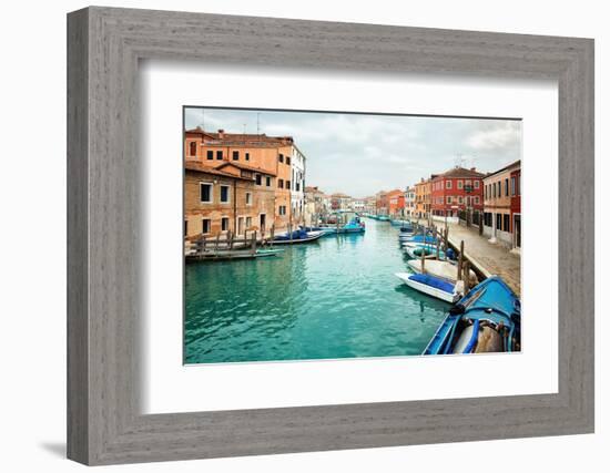 Narrow Canal among Old Colorful Houses on Island of Murano, near Venice in Italy.-Petr Jilek-Framed Photographic Print