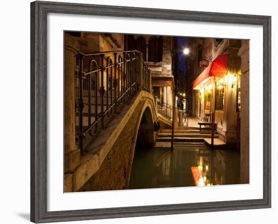 Narrow Canal in Venice at Night, Italy.  Ponte Dei Ferai-A_nella-Framed Photographic Print