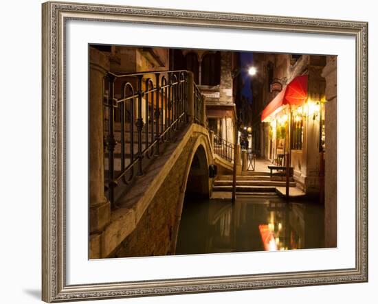 Narrow Canal in Venice at Night, Italy.  Ponte Dei Ferai-A_nella-Framed Photographic Print