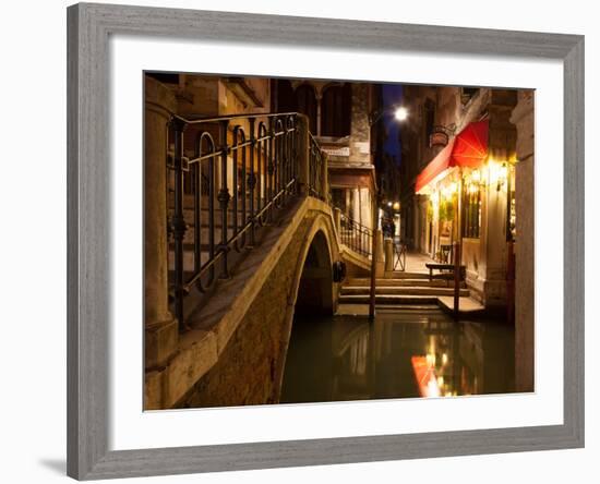 Narrow Canal in Venice at Night, Italy.  Ponte Dei Ferai-A_nella-Framed Photographic Print