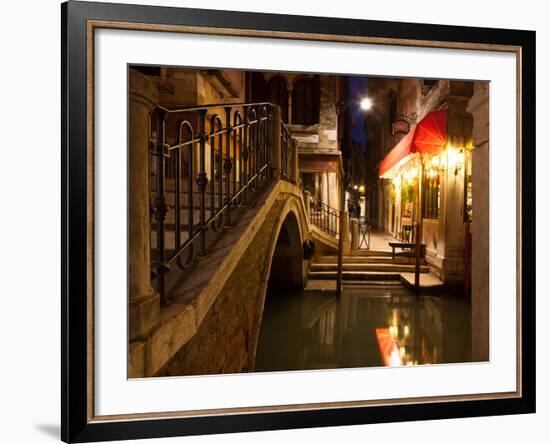 Narrow Canal in Venice at Night, Italy.  Ponte Dei Ferai-A_nella-Framed Photographic Print