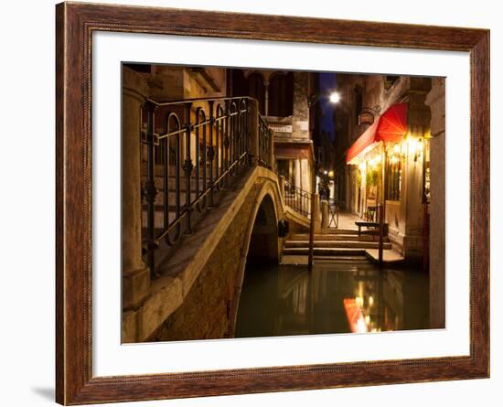 Narrow Canal in Venice at Night, Italy.  Ponte Dei Ferai-A_nella-Framed Photographic Print