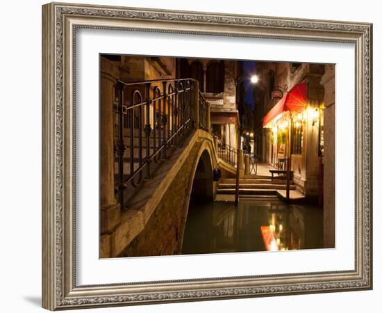 Narrow Canal in Venice at Night, Italy.  Ponte Dei Ferai-A_nella-Framed Photographic Print