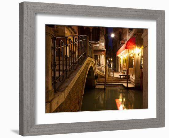 Narrow Canal in Venice at Night, Italy.  Ponte Dei Ferai-A_nella-Framed Photographic Print